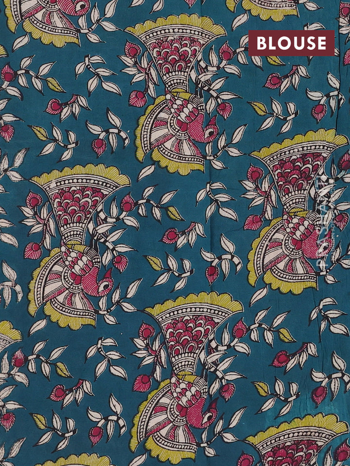 Pink & Peacock Green Narayanpet Cotton - Kalamkari Blouse
