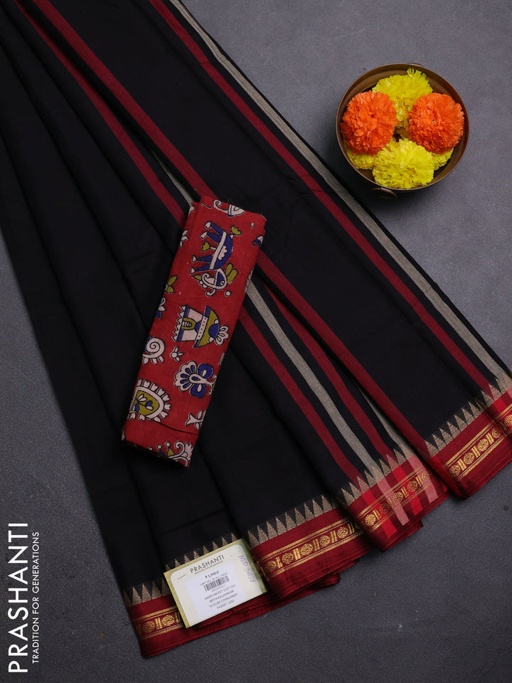 Black & Maroon Narayanpet Cotton - Kalamkari Blouse