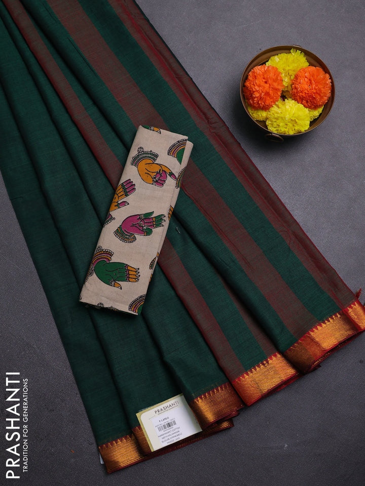 Green & Beige Narayanpet Cotton - Kalamkari Blouse