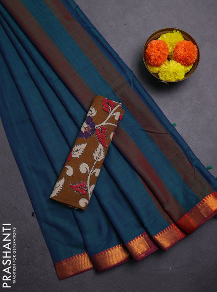 Peacock Green & Brown Narayanpet Cotton - Kalamkari Blouse
