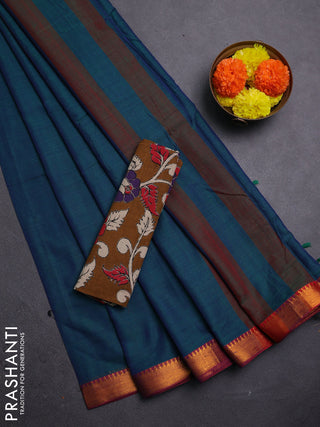 Peacock Green & Brown Narayanpet Cotton - Kalamkari Blouse