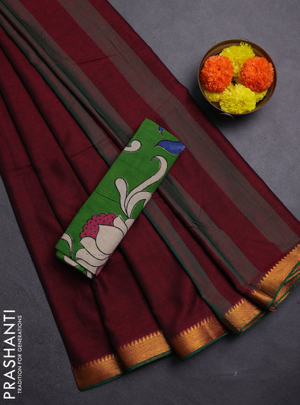 Maroon & Green Narayanpet Cotton - Kalamkari Blouse