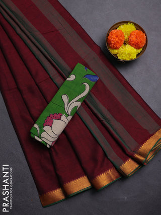 Maroon & Green Narayanpet Cotton - Kalamkari Blouse