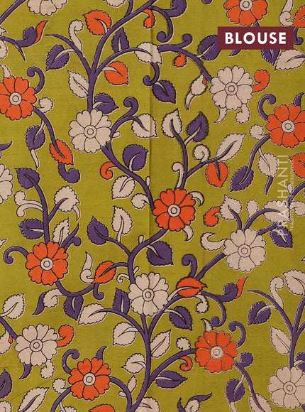 Mustard Yellow & Lime Green Narayanpet Cotton - Kalamkari Blouse