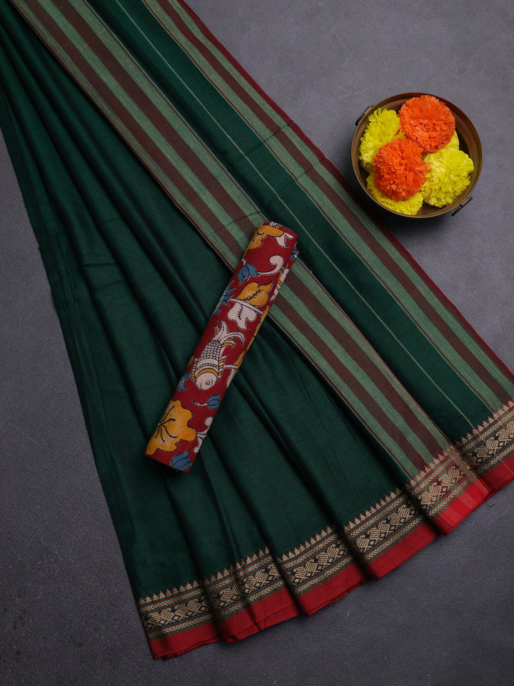 Green & Maroon Narayanpet Cotton - Kalamkari Blouse