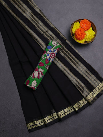 Black & Green Narayanpet Cotton - Kalamkari Blouse