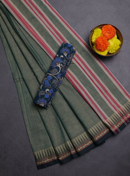 Green & Peacock Green Narayanpet Cotton - Kalamkari Blouse
