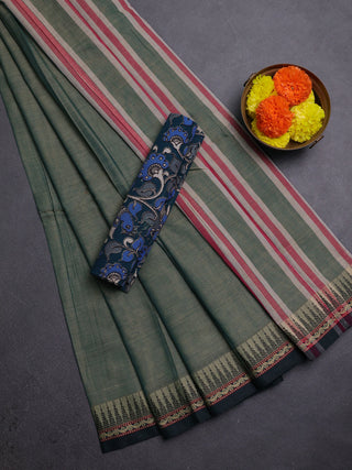 Green & Peacock Green Narayanpet Cotton - Kalamkari Blouse