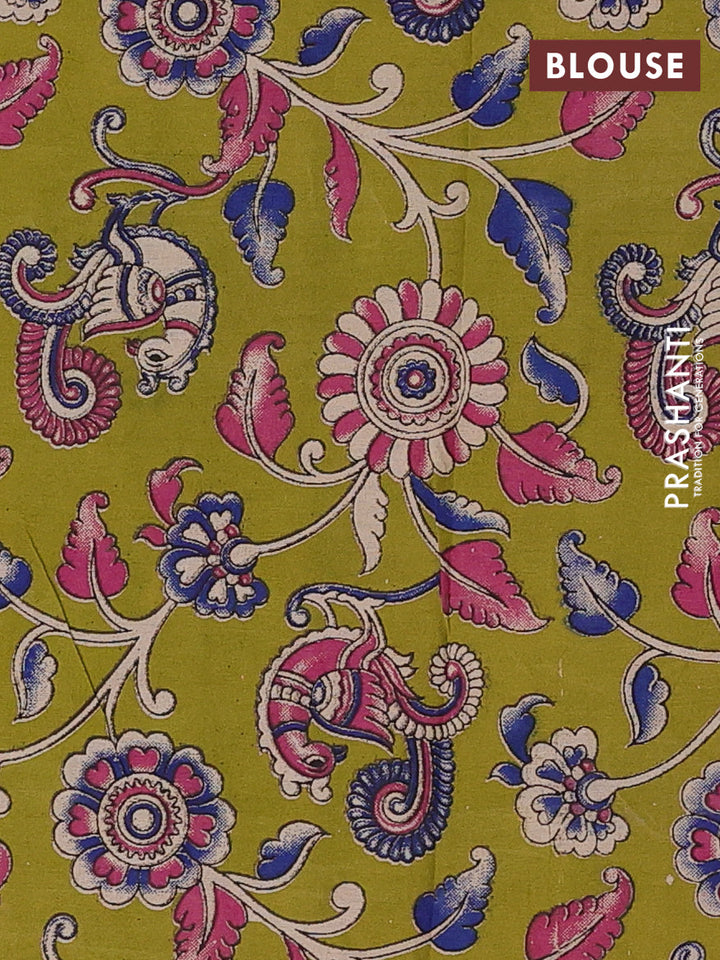 Green & Lime Green Narayanpet Cotton - Kalamkari Blouse