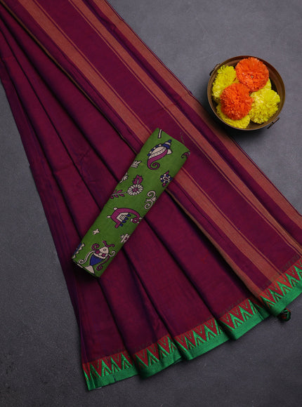 Magenta Pink & Green Narayanpet Cotton - Kalamkari Blouse