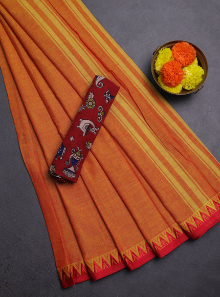 Sunset Orange & Maroon Narayanpet Cotton - Kalamkari Blouse