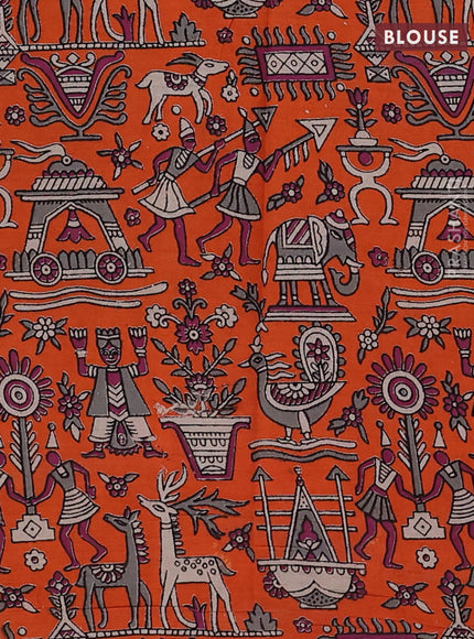 Purple & Orange Narayanpet Cotton - Kalamkari Blouse