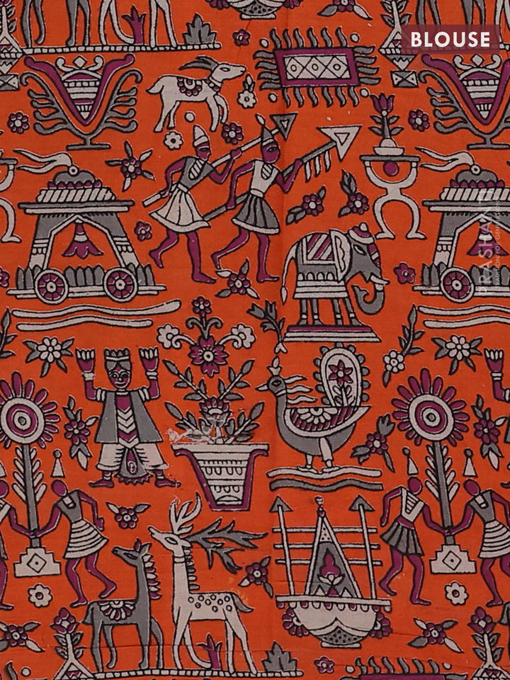 Purple & Orange Narayanpet Cotton - Kalamkari Blouse