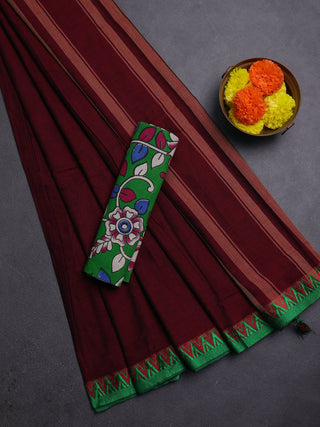 Maroon & Green Narayanpet Cotton - Kalamkari Blouse