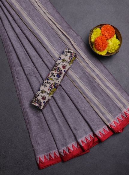 Grey & Beige Narayanpet Cotton - Kalamkari Blouse