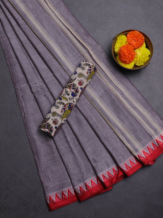 Grey & Beige Narayanpet Cotton - Kalamkari Blouse