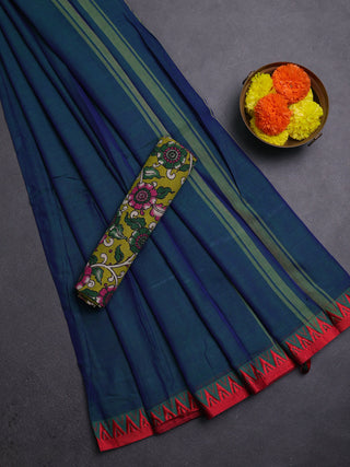 Peacock Blue & Lime Green Narayanpet Cotton - Kalamkari Blouse
