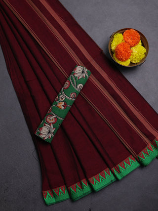 Maroon & Green Narayanpet Cotton - Kalamkari Blouse