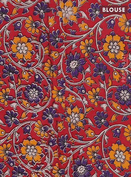 Mustard Yellow & Maroon Narayanpet Cotton - Kalamkari Blouse