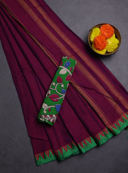 Magenta Pink & Green Narayanpet Cotton - Kalamkari Blouse