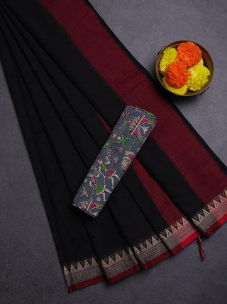 Black & Grey Narayanpet Cotton - Kalamkari Blouse