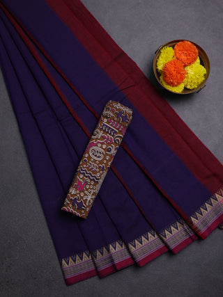 Purple & Brown Narayanpet Cotton - Kalamkari Blouse