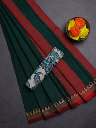 Green & Beige Narayanpet Cotton - Kalamkari Blouse