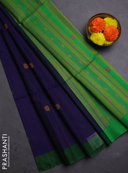 Blue & Green Kora Silk Cotton Saree
