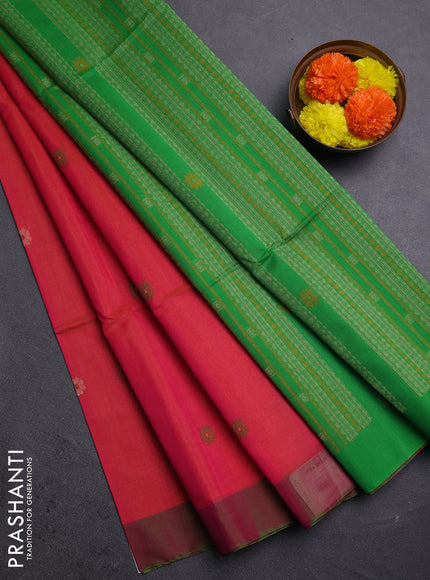 Sunset Orange & Green Kora Silk Cotton Saree
