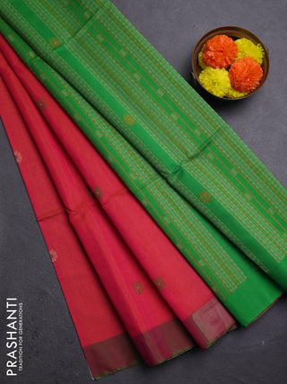 Sunset Orange & Green Kora Silk Cotton Saree