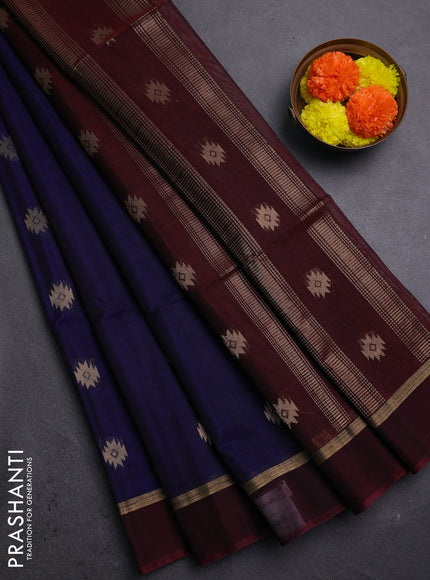 Blue & Maroon Kora Silk Cotton Saree