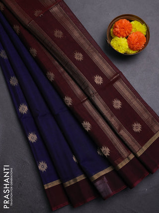 Blue & Maroon Kora Silk Cotton Saree