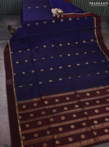 Blue & Maroon Kora Silk Cotton Saree