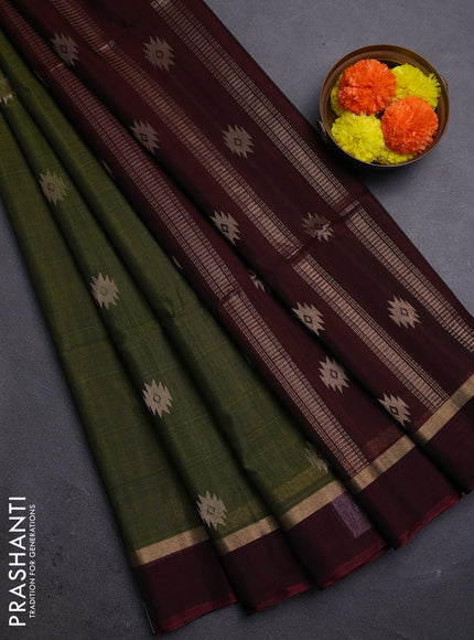 Sap Green & Maroon Kora Silk Cotton Saree