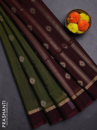 Sap Green & Maroon Kora Silk Cotton Saree