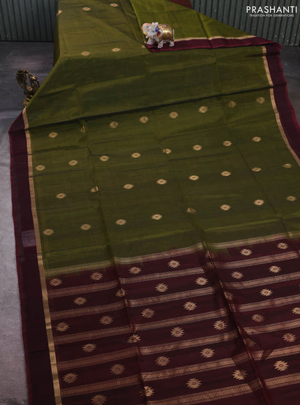 Sap Green & Maroon Kora Silk Cotton Saree