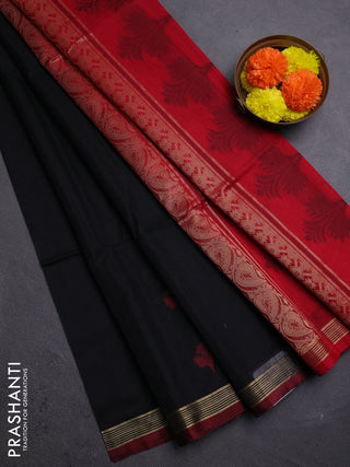 Black & Maroon Kora Silk Cotton Saree