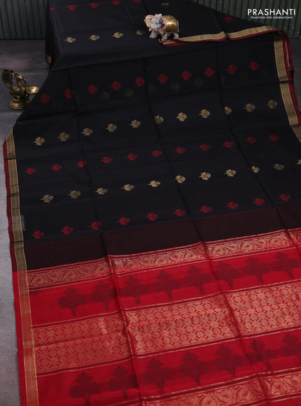 Black & Maroon Kora Silk Cotton Saree