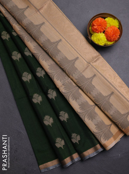 Green & Sandal Kora Silk Cotton Saree