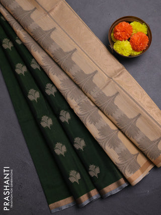 Green & Sandal Kora Silk Cotton Saree