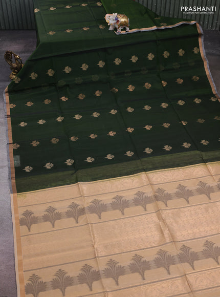Green & Sandal Kora Silk Cotton Saree