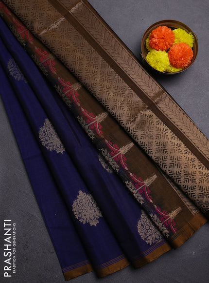 Blue & Mustard Kora Silk Cotton Saree