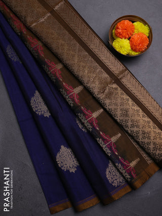 Blue & Mustard Kora Silk Cotton Saree