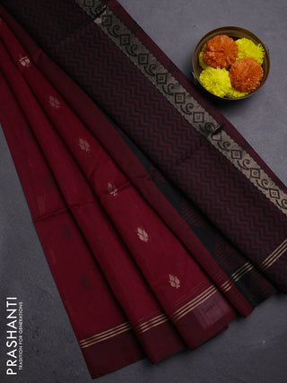 Maroon & Black Kora Silk Cotton Saree