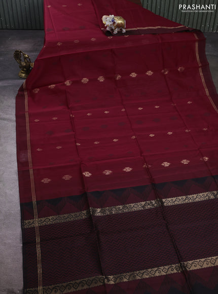 Maroon & Black Kora Silk Cotton Saree