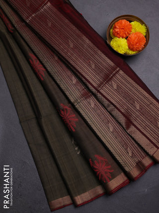 Chiku & Maroon Kora Silk Cotton Saree