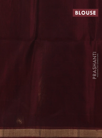 Chiku & Maroon Kora Silk Cotton Saree