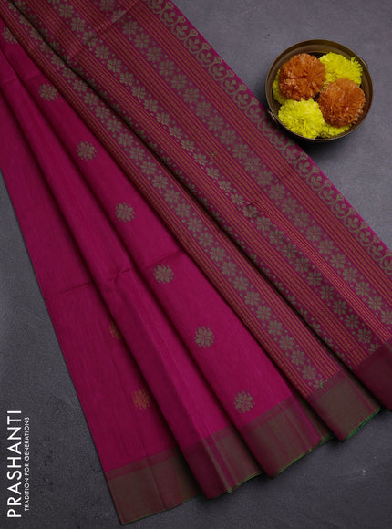 Pink & Green Kora Silk Cotton Saree