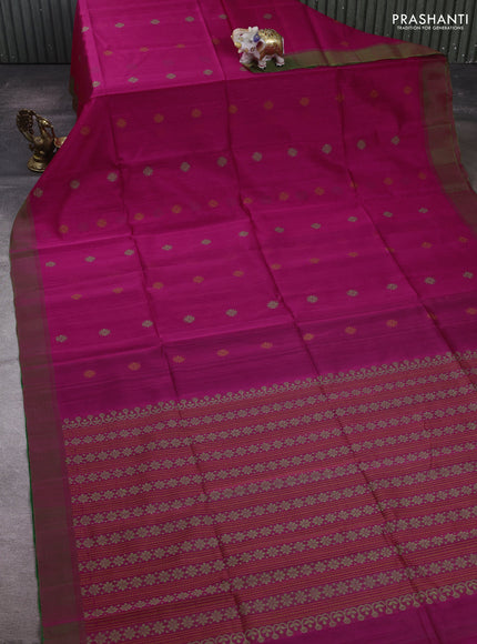 Pink & Green Kora Silk Cotton Saree