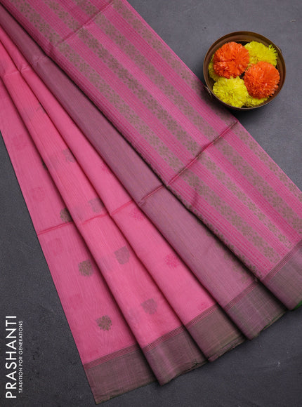 Light Pink & Green Kora Silk Cotton Saree